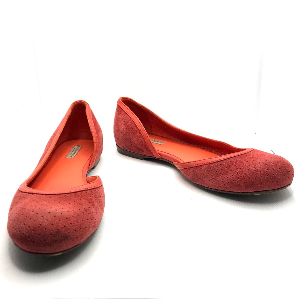 BOTTEGA VENETA ORANGE SUEDE D'ORSAY HALF VAMP PERFORATED FLATS (35) - Picture 3 of 13